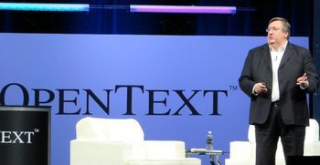 写真1：年次イベント「Enterprise World 2014」の基調講演で“デジタルファースト」を訴えた加OpenTextのマーク・バレンシアCEO（Chief Executive Officer：最高経営責任者）兼社長