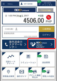 画面1●セブン銀行フィリピン送金サービス with BDO Unibankのトップ画面イメージ(出所:セブン銀行)