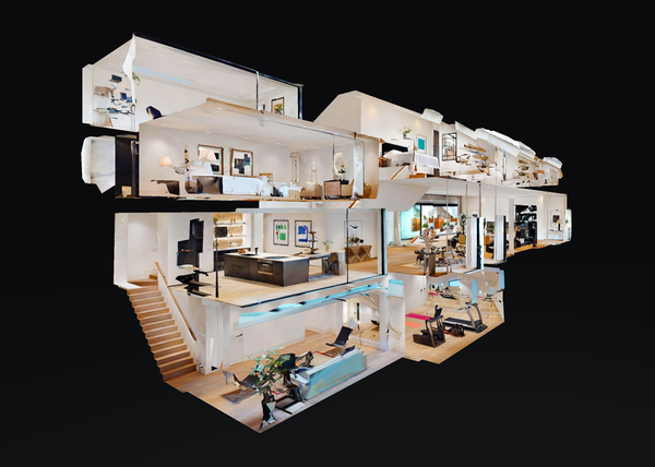 画面1：住宅全体を撮影して3Dモデル化したデジタルツインをドールハウスのように俯瞰している様子（出典：マーターポート）
