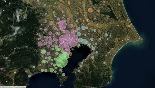 図1:参考イメージ:住宅着工インデックスを地図システムにプロットしたもの(出典:富士通クラウドテクノロジーズ)