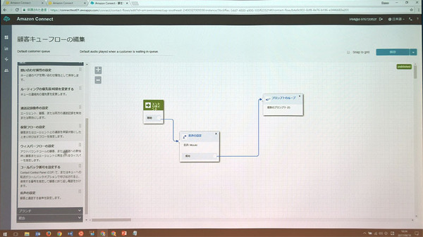 画面1：Amazon ConnectのコンタクトフローをGUI画面で作成