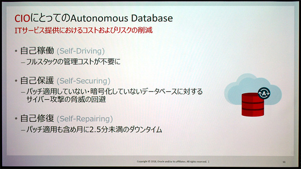 図1：CIOから見たAutonomous Database Cloudのメリット（出典：日本オラクル）