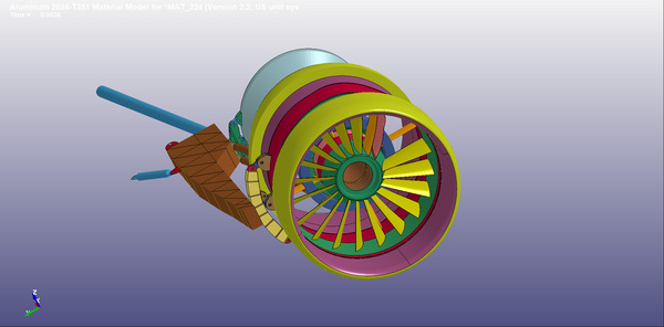画面1：Ansys LS-DYNAによる航空機エンジンのファンブレード破断解析（出典：アンシス・ジャパン）