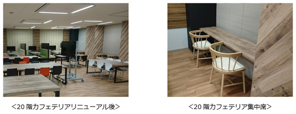 図1●20階カフェテリアに集中して作業ができるスペースを設置している(出所:KDDI)