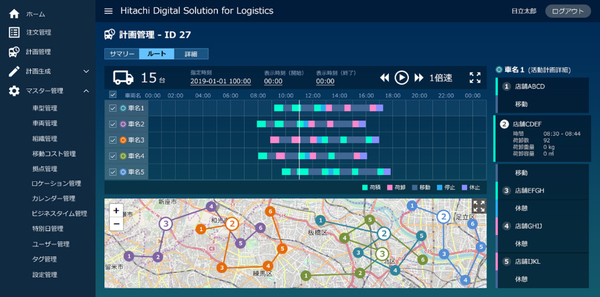図1：「Hitachi Digital Solution for Logistics / 配送最適化サービス」を活用した 物流最適化・業務効率化のイメージ画像（出典：日立製作所、日本マイクロソフト）