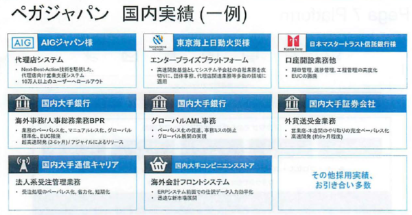 図2：ペガジャパンの国内ユーザー企業の例