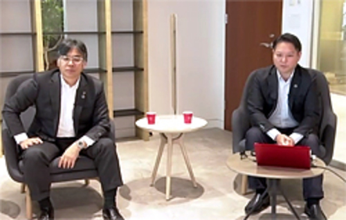 写真1：富士通 社長兼CDXOの時田隆仁氏（写真左）と、2020年4月にSAPジャパンから入社した執行役員常務CIO兼CDXO補佐の福田譲氏（写真右）