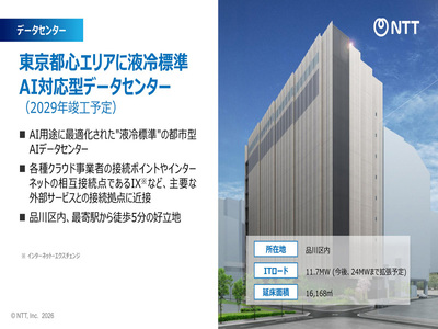 NTTグループ、国内データセンター容量を1GWに拡張へ、AIデータセンター