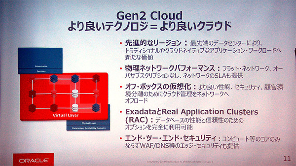 図1：日本オラクルが定義する次世代クラウドサービスの概要。東京に開設したデータセンターで次世代クラウドサービスを提供する（出典：日本オラクル）