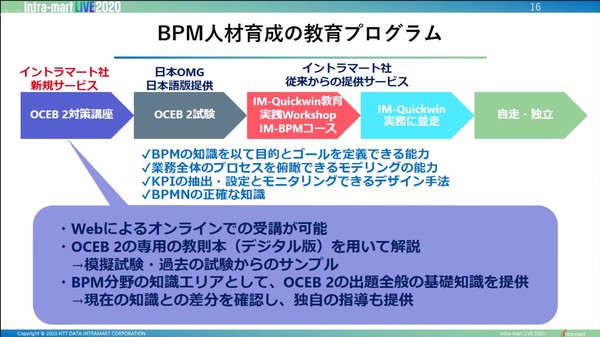 図2：OCEB 2の講座を介して、BPMの知識とスキルを持つ人材を増やす（出典：NTTデータ イントラマート）