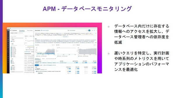 図1：アプリケーション性能を監視する「Datadog APM」を強化し、データベースクエリーの性能に関する情報を容易に確認できるようにした（出典：Datadog Japan）