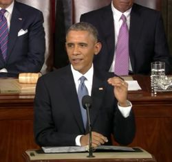 写真：一般教書演説をする米オバマ大統領