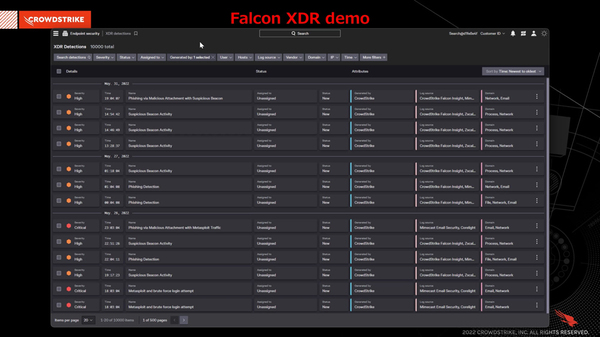 画面1：「Falcon XDR」の画面。イベントを時系列で表示している（出典：クラウドストライク）